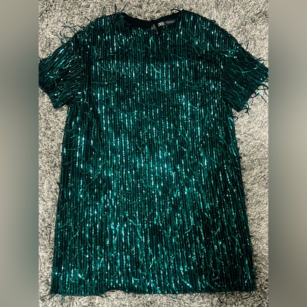 Zara sequin and fringe detail dress